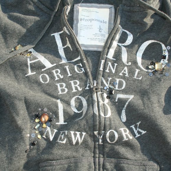 AEROPOSTALE Bling Jewels Zipper Hoodie Women Juniors L Warm Layer Sweatshirt - Picture 1 of 15